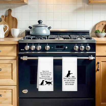 WUUCK00 2pcs Put The Food in The Bowl Funny Kitchen Towel, Cute Dog Mom Kitchen Decor Dish Tea Hand Towel, Housewarming Gifts for Pet Lover Dog Owners, Thanksgiving New Puppy Gifts for Family Friend