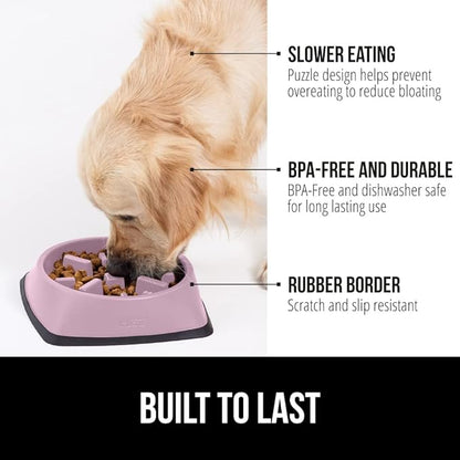 GORILLA GRIP Patented BPA Free Slow Feeder Dog Bowls, Interactive Puzzle Toy for Dogs and Cats Food Training Enrichment, Keeps Pets Busy and Prevents Puppy Overeating, All Breeds, 2 Cup, Pink