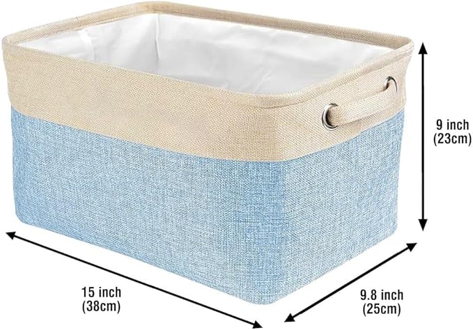 Personalized Foldable Storage Basket with Cute Dog Yorkie Collapsible Sturdy Fabric Pet Toys Storage Bin Cube with Handles for Organizing Shelf Home Closet, Blue amd White