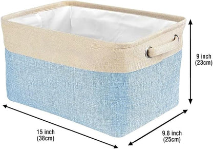 Personalized Foldable Storage Basket with Cute Dog Yorkie Collapsible Sturdy Fabric Pet Toys Storage Bin Cube with Handles for Organizing Shelf Home Closet, Blue amd White