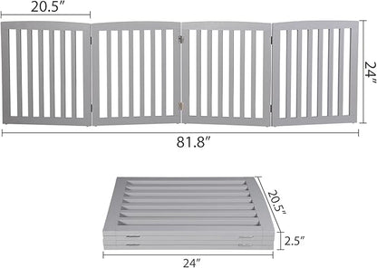 ZENY 24 Inch Pet Dog Gate, Foldable Freestanding Dog Door 4 Panel, White Wooden Z Shape Step Over Pet Fence for Entryway, Stairs, Doorway (Grey)