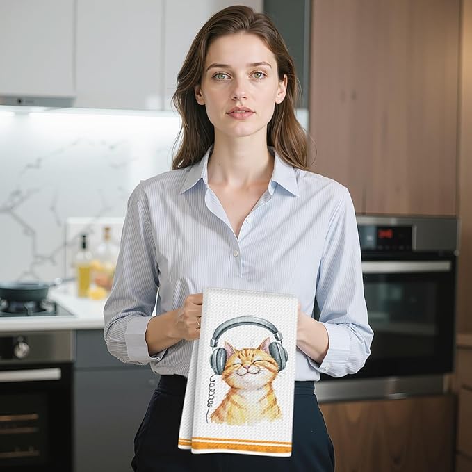 Hanamiya Na 4 Pcs Funny Cat Kitchen Hand Towels 24x14 Inch, Cute Hand Towels for Home Kitchen Bathroom Farmhouse Decor, Cat Mom Lover Lady Gifts for Women Friend Grandma