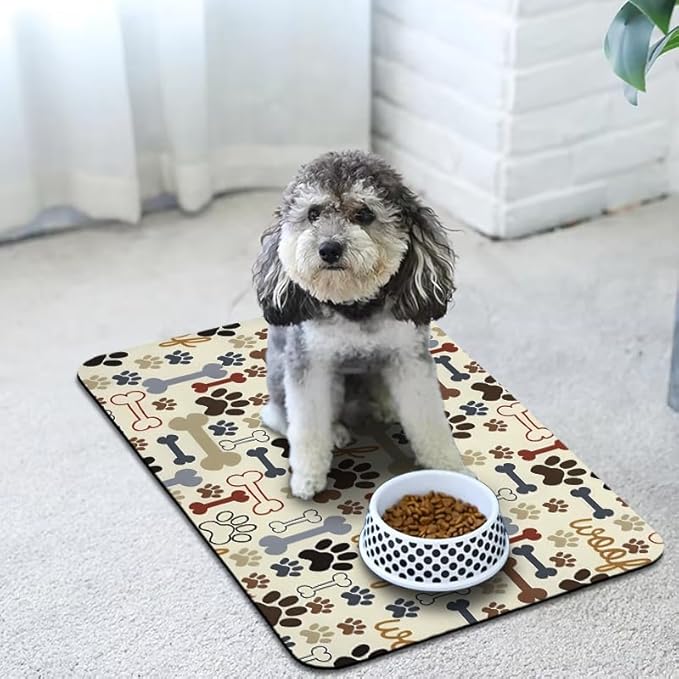 Dog Food Mats for Floors Waterproof, Dog Cat Water Bowl Mats Pet Feeding Absorbent Mat Dog Cat Pet Placemats for Food and Water Beige 16 * 24 inch