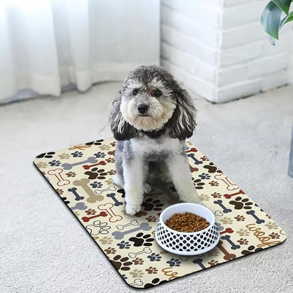 Dog Food Mats for Floors Waterproof, Dog Cat Water Bowl Mats Pet Feeding Absorbent Mat Dog Cat Pet Placemats for Food and Water Beige 16 * 24 inch