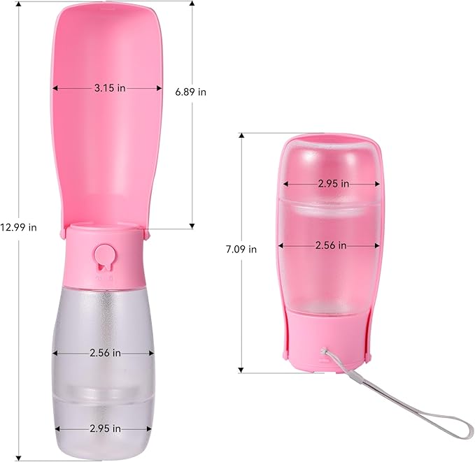 2-in-1 Foldable Pet Travel Water Bottle, Feeding Vessels for Pets, 11.8oz Water & 7oz Food Container for Dogs and Cats, Portable Leak-Proof Dispenser for Hiking, Walking & Camping White