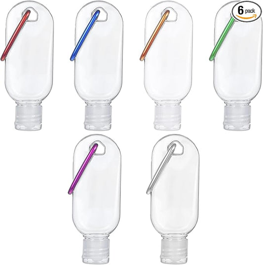6Pcs PET Plastic Travel Bottle with Keychain, Portable Empty Plastic Bottles for Shampoo, Wash Liquid(50ML)
