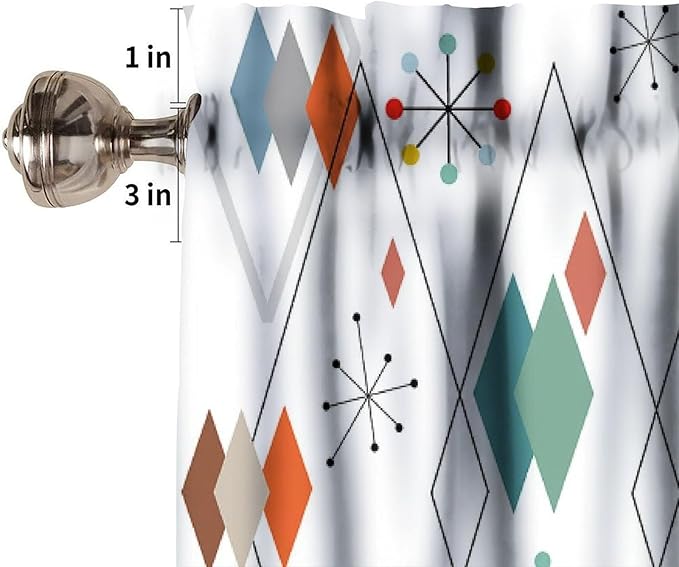 Mid Century Kitchen Valance Curtain, Europen Modern Abstract Colorful Diamond Geometric Print Vintage 1950S 60S Window Curtain Valance for Bedroom Living Room 54x18inch