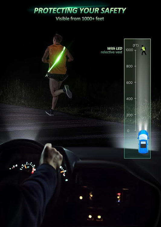 LED Reflective Belt Sash Walking Gear,Safety Lights for Walkers at Night,High Visibility Safety Rechargeable Reflective Running Gear for Men Women Kids Night Dog Walking Gear