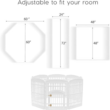 IRIS USA Dog Playpen 34" Tall Dog Playpen Indoor – 8-Panel Puppy Playpen with Door, 63 x 63 x 35, Extra Tall Dog Play Pen Indoors for Large Dogs, Plastic Pet Playpen, Indoor Dog Pen, White