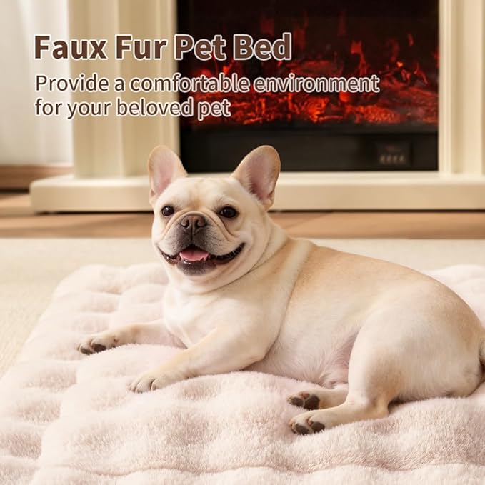 Cat & Dog Bed Mat, Soft Plush Faux Fur Kneading Pet Bed for 2 Cats or Small Dogs, Machine Washable Cat Sleeping Pad, Non-Slip Fluffy Pet Rug for Indoor Cats Kittens & Small Dogs, 27x20 In White