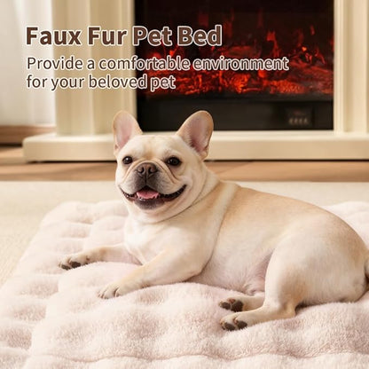 Cat & Dog Bed Mat, Soft Plush Faux Fur Kneading Pet Bed for 2 Cats or Small Dogs, Machine Washable Cat Sleeping Pad, Non-Slip Fluffy Pet Rug for Indoor Cats Kittens & Small Dogs, 27x20 In White