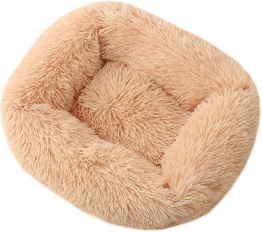 La La Pet® Donut Dog Cat Bed Cozy Cave Pet Bed Burrow Dog Bed Calming Cuddler Self-Warming Pet Bed Soft Plush Pet Cushion Improved Sleep for Cats Small Medium Dogs Khaki S