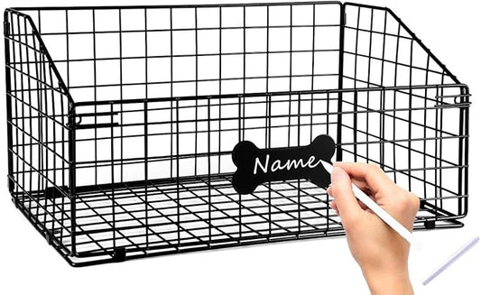 Geyecete Toy box for dogs large Dog Toy organizer Pet wire folding basket dog toy container dog toy box -Can be Personalized-Cat and Puppy-Black