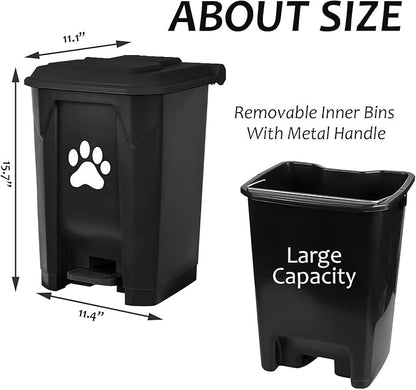tebiete Dog Poop Trash Can Outdoors Pet Waste Station with Lid Dog Waste Disposal Container with Removable Inner Bin Bucket Hands-Free Pedal Garden Yard Home with 5Rolls Waste Bags, Black