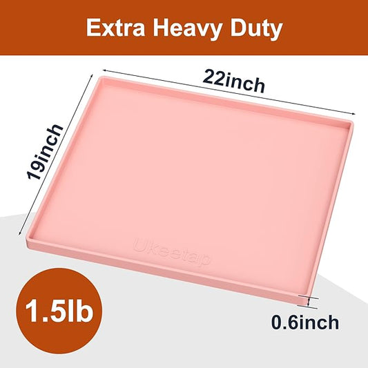 22" x 19" Extra Thick Waterproof Silicone Mat with Raised Edge, Under Sink Mat for Kitchen & Bathroom, Kitchen Cabinet Liner, Multi-Purpose for Storage & Protection, Pink