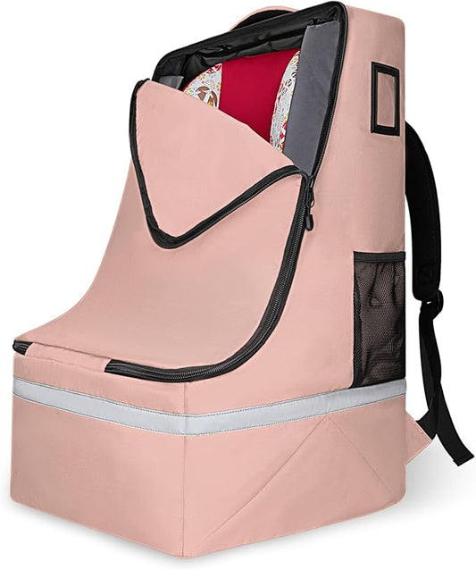 LARIPOP Car Seat Travel Bag for Airplane Gate Check Approved, Padded Backpack with Adjustable Straps, Reflective Strips & Protective Feet for Infant Convertible Booster Seats, Flesh