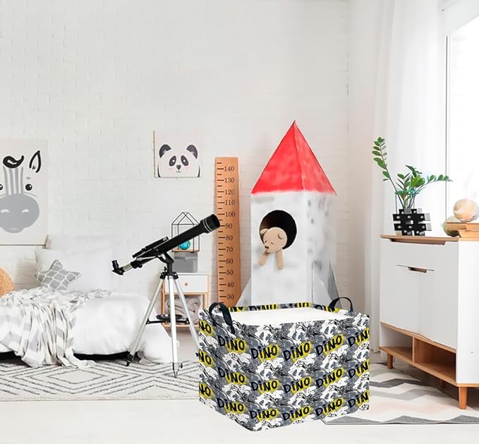 CLOCOR Rectangular Storage Basket,Collapsible Cute Pattern Storage Bin,Waterproof Books Box with Handles,Gift Basket(Grey Dinosaur)