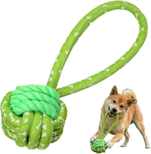 Tug of War Dog Toy with Ball - Dog Rope Ball Toy for Boredom and Stimulating Teeth Cleaning Gum Massage, Ball on Rope Puppy Interactive Toy, Green