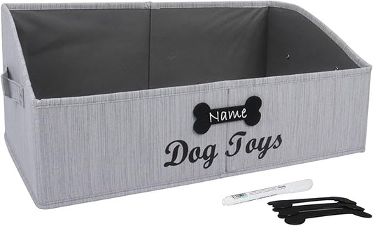 Large Dog Toy Basket Collapsible Dogs Toy Box Fabric Trapezoid Dog Toys Bin Storage for organizing pet Toys/Blankets/leashes/Rope Toys/Clothing-Can be Personalized-Slub Gray