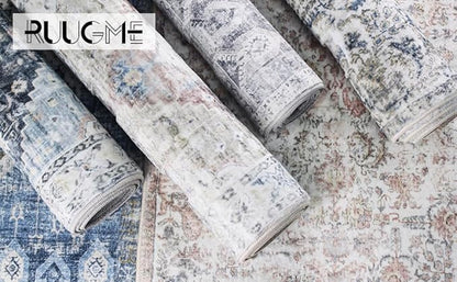 Washable Living Room Area Rug - 2x3 Small Bedroom Rugs Vintage Rustic Style Carpets with Non Slip Backing Distressed Floor Mat for Dining Room Kitchen Bathroom (Aqua Blue, 2'x3')
