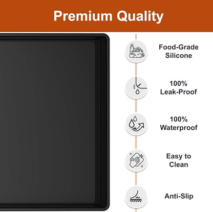 Extra Thick Silicone Mat Waterproof with Raised Edge 19” x 12”, BPA Free Non-Slip Dog & Cat Food Mat, Feeding Mat for Food and Water Bowls, Spill Proof Mat to Protect Floors, Black