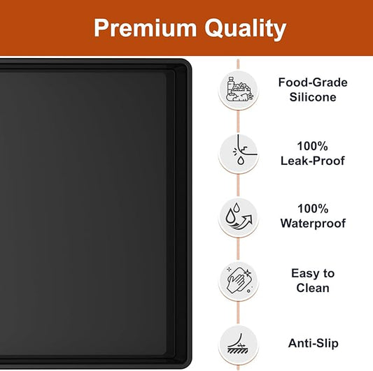 Extra Thick Silicone Mat Waterproof with Raised Edge 19” x 12”, BPA Free Non-Slip Dog & Cat Food Mat, Feeding Mat for Food and Water Bowls, Spill Proof Mat to Protect Floors, Black