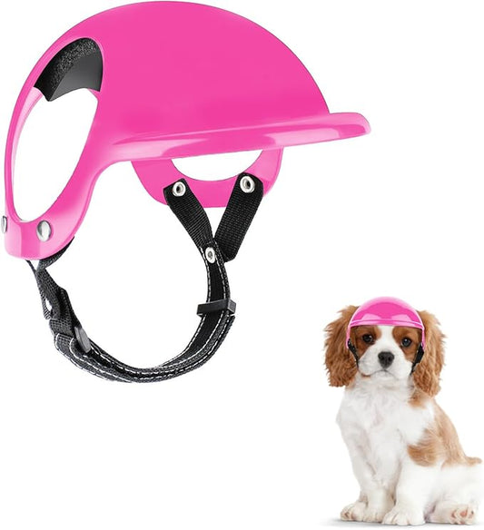 Small Dog Helmet with Ear Holes - Adjustable, Lightweight, Hard Black Pet Helmet for Outdoor Activities/Motorcycle/Bike