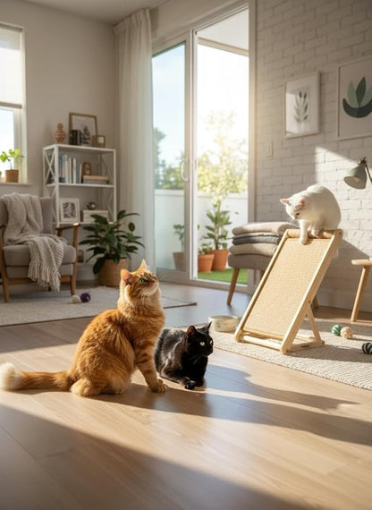 Cat Scratching Pad with 100% Sisal, Stable Triangle Design, 2-Step No-Tool Assembly, 22" Wooden Ramp to Protect Furniture & Sofa, Natural Incline Board for Indoor Cats (Beige)