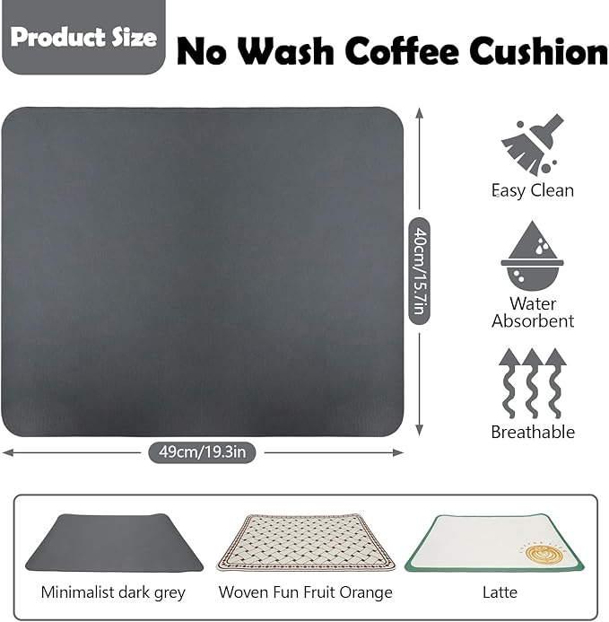 Quick Dry Coffee Maker Mat, 15" x 19" Water Absorbent Kitchen Countertop Mat With Rubber Backed, Non-Slip Large Dish Drying Mat for Kitchen Counter Home Table Coffee Bar (Gray)