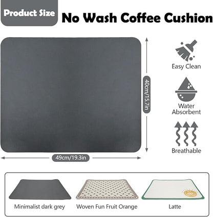 Quick Dry Coffee Maker Mat, 15" x 19" Water Absorbent Kitchen Countertop Mat With Rubber Backed, Non-Slip Large Dish Drying Mat for Kitchen Counter Home Table Coffee Bar (Gray)