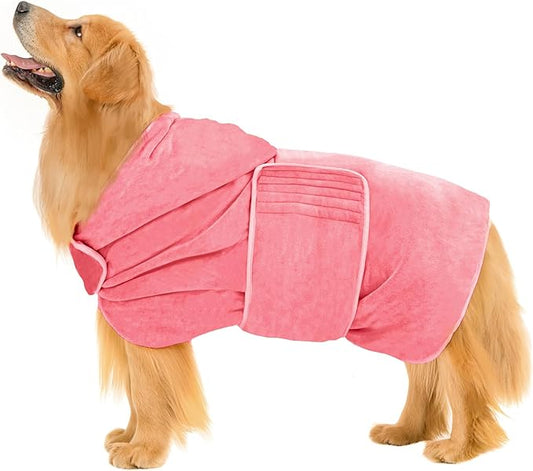 Avont Dog Bathrobe - Super Absorbent Pet Drying Towel Bath Robes After Bath Shower Swim Wet Walk for Puppies -Pink(XL)