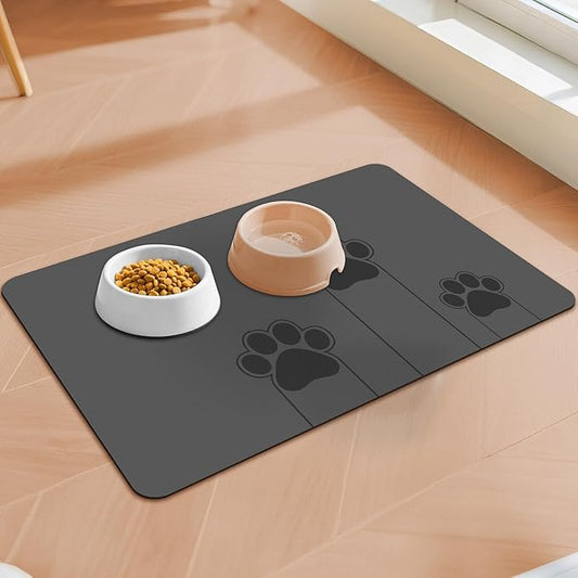 gogofree 16"×20" Gray Pet Feeding Mat, Absorbent Pet Placemat for Food and Water Bowl, Quick Dry Water Dispenser Mat for Dog and Cat, Non-Slip Mat for Messy Drinkers