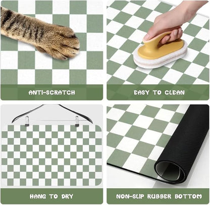 Dog Food Mats for Floors Waterproof, Pet Water Bowl Mats Pet Feeding Absorbent Placemats Plaid 16 * 24 inch