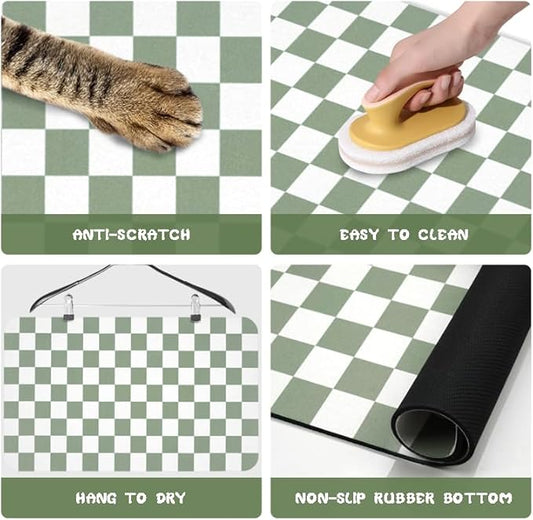 Dog Food Mats for Floors Waterproof, Pet Water Bowl Mats Pet Feeding Absorbent Placemats Plaid 24 * 32 inch