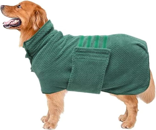 Geyecete Pineapple Grid Fast Drying Super Absorbent Dog Cat Bath Robe Towel - Green - XS