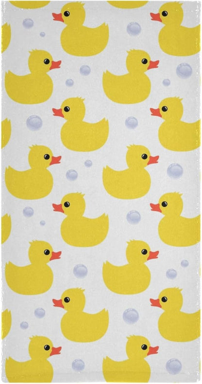 2 Pack Yellow Ducks Hand Towels for Bathroom,Soft Absorbent Summer Cute Animal Ducky Kitchen Towels,Decorative Duck Themed Gift Yellow White Bathroom Towels for Face,Shower,Guest,Gym 14"x28"
