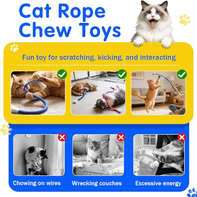 Retro Shaw Cat Chew Ropes 3Pcs Refillable Natural Catnip Toys for Indoor Cats Safe Teeth Cleaning Interactive Kitten Nip Kitty Toy for All Breeds 23.6 Inches
