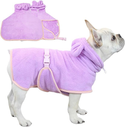 Pet Bathrobe for Dog Cat Absorbently Quick Drying Coat Cute Dogs Bath Towel Hooded Robe Adjustable Collar & Belly Strap for Pool Beach (Purple, Large)