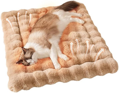 Cat Bed Mat, Soft Plush Faux Fur Kneading Pet Bed, Machine Washable Cat Sleeping Pad for Indoor Cats & Kittens, Non-Slip Fluffy Cat Rug for Couch Sofa Floor, 23x15 Inch Coffee