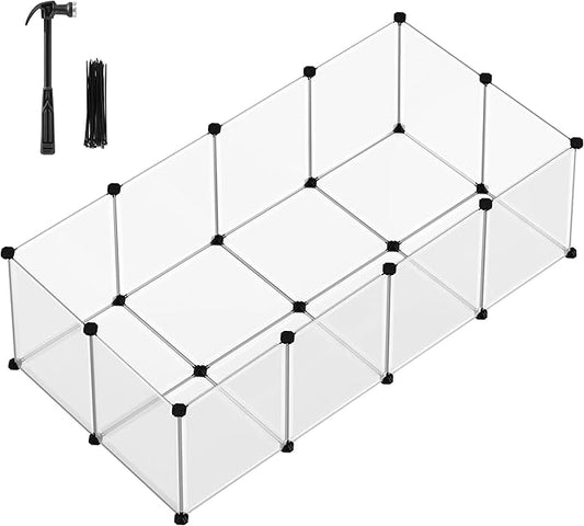 SONGMICS Pet Playpen with Floor, Small Animal Pen, Pet Fence Indoor, DIY Plastic Enclosure for Hamsters, Rabbits, Hedgehogs, Ferrets, 56.3 x 28.7 x 18.1 Inches, White ULPC02W