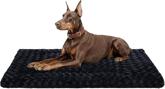 Washable Dog Bed Mat Soft Dog Crate Pad Fluffy Pet Kennel Beds Sleeping Mattress with Non-Slip Bottom for Large Jumbo Medium Small Dogs, 47 x 29 Inch, Black