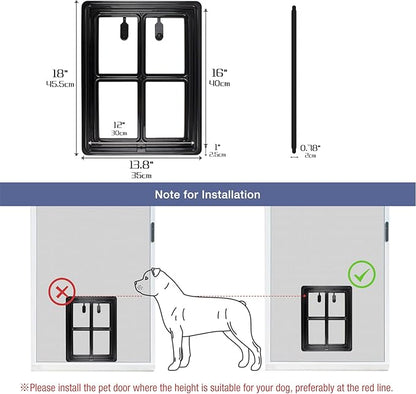 Namsan Pet Screen Door, Dog Door for Sliding Screen Door, 12x16 Inches Doggy Door for Screen Door, Magnetic Close Dog Door Window Porch, Large, Black