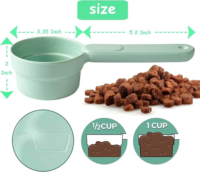 Dog Food Scoop 1 Cup 1/2 Cup - Melamine Dog Food Measuring Cup, Pet Food Scoop for Dog Cat...Comfortable Long Handle for Easy to Scoop Food