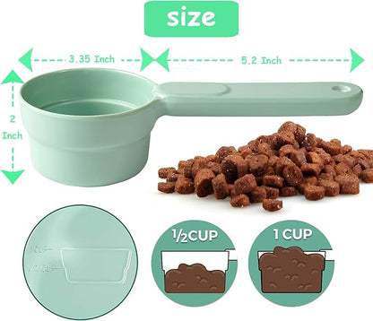 Dog Food Scoop 1 Cup 1/2 Cup - Melamine Dog Food Measuring Cup, Pet Food Scoop for Dog Cat...Comfortable Long Handle for Easy to Scoop Food