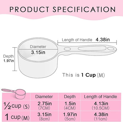 Super Design 1 Cup Dog Food Scoop for Container Melamine Measuring Scoop for Dogs Cats Birds and Rabbits Pet Food Feeding Scoop Dishwasher Safe - Baby Pink
