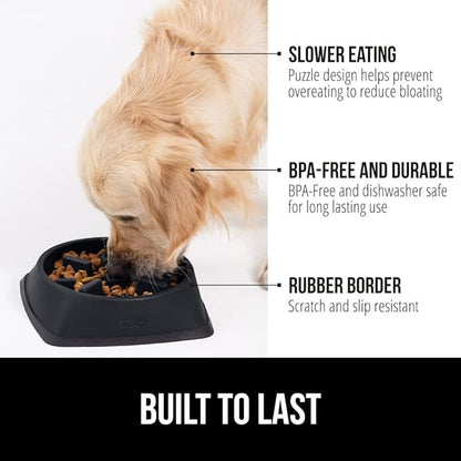 GORILLA GRIP Patented BPA Free Slow Feeder Dog Bowls, Interactive Puzzle Toy for Dogs and Cats Food Training Enrichment, Keeps Pets Busy and Prevents Puppy Overeating, Small Breeds, 1 Cup, Black
