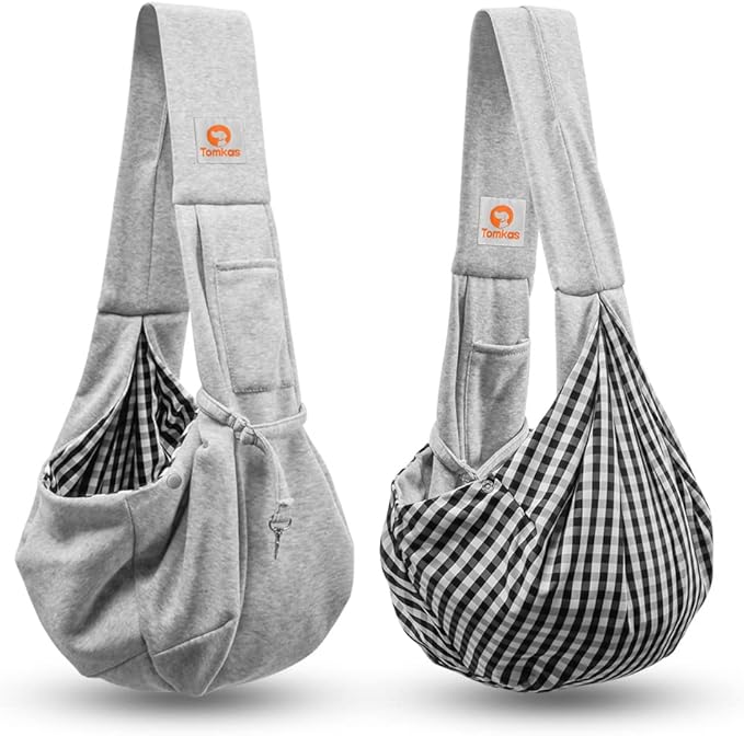 Tomkas Small Dog Sling Carrier - Zipper Pocket & Adjustable Strap & Zip Pocket - for 3-10 lbs Pets (Gray, M - Classic Pocket & Classic Strap)