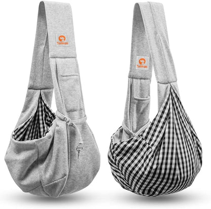 Tomkas Small Dog Sling Carrier - Zipper Pocket & Adjustable Strap & Zip Pocket - for 3-10 lbs Pets (Gray, M - Classic Pocket & Classic Strap)