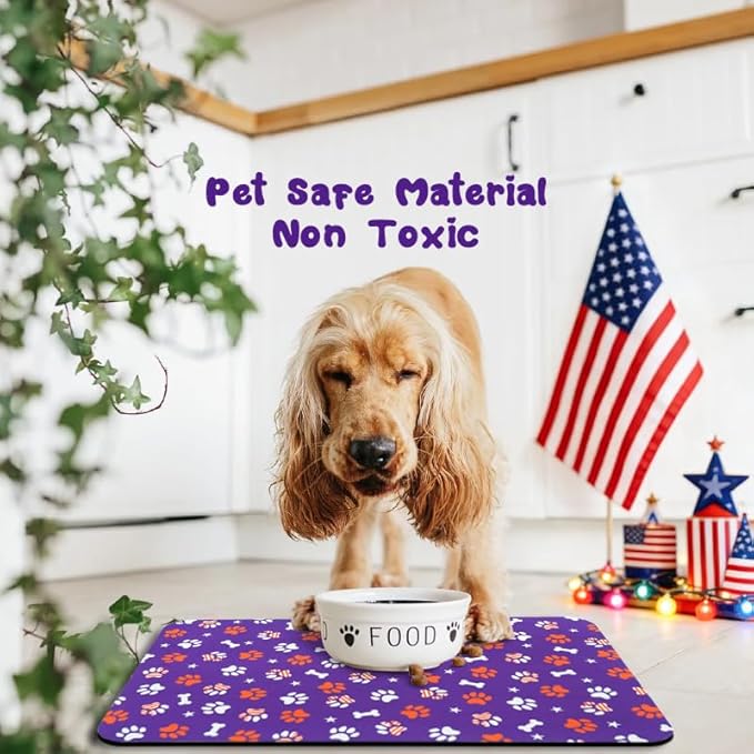 4th of July Dog Food Mats for Floors Waterproof, Cat Water Bowl Mats Pet Feeding Absorbent Placemats 16 * 24 inch