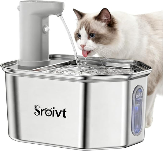 Cat Water Fountain Stainless Steel - cat Fountain - Water Fountains for Cats - pet Water Fountain - Dog Water Fountain - Stainless Steel cat Water Fountain Cordless - 88oz/2.6L,1Filters